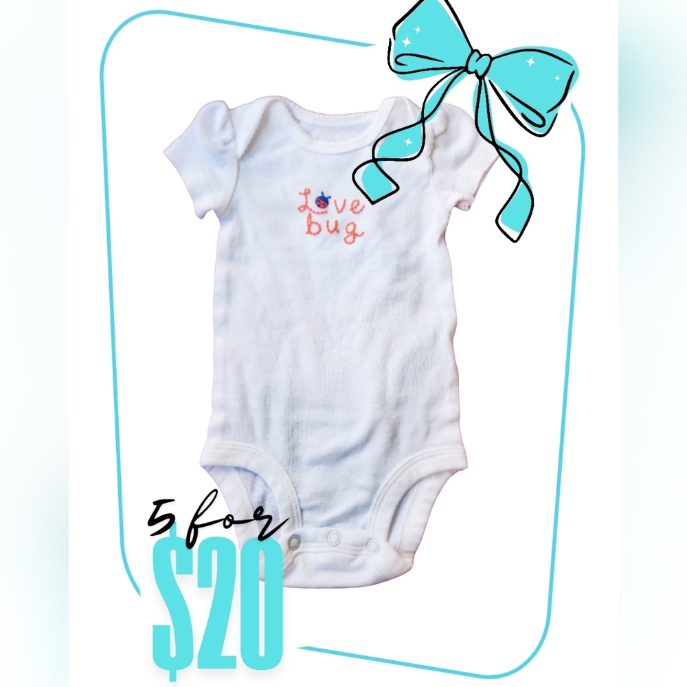 Carter's White Onesie with Orange Love Bug Embroidery